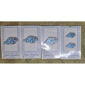 Vintage 1990 Daisy Kingdom Triceratops Dinosaur Buttons Set Blue 567 L S 5pc